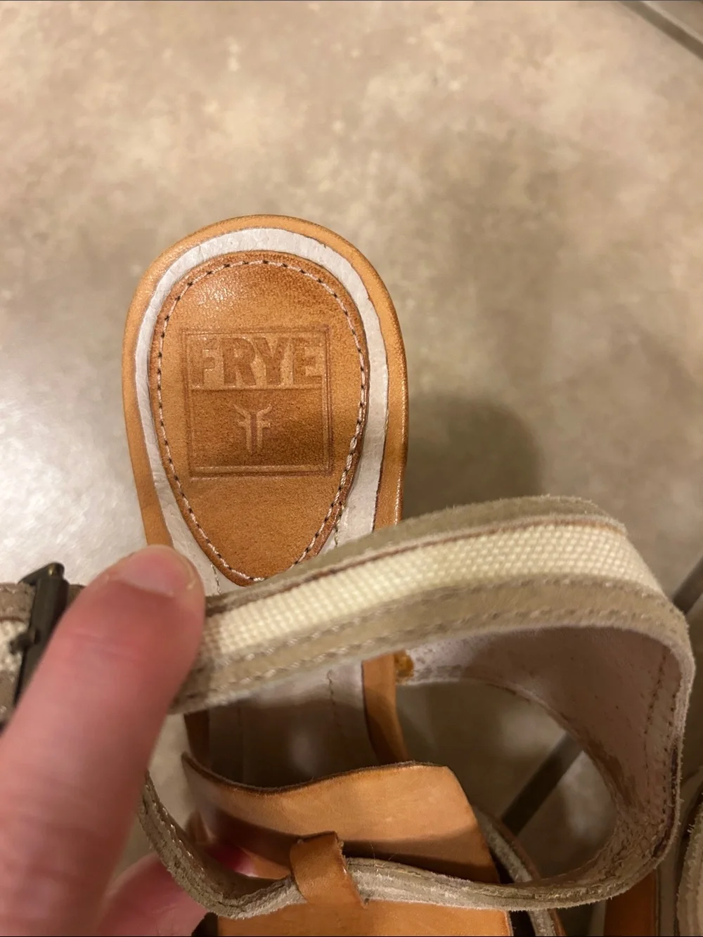 Frye Ramsey Kilt brown Canvas Fringe Buckle Sandals heels